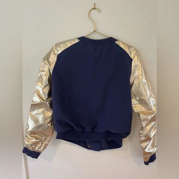 Fauberg Du Temple Blue varsity gold bomber jacket - Picture 4 of 7